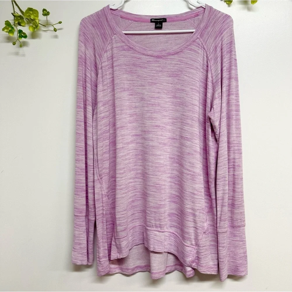 Champion elite size large long sleeve lightweight top, light purple & white mix